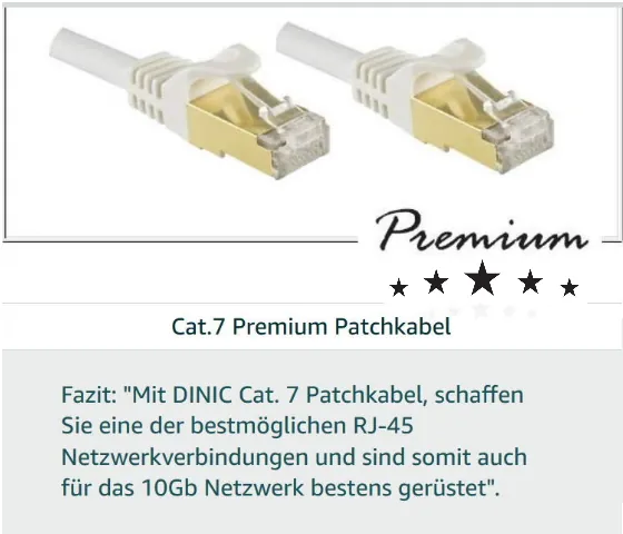 Fazit: "Mit DINIC Cat. 7 Patchkabel, schaffen Sie eine der bestmöglichen RJ-45 Netzwerkverbindungen und sind somit auch für das 10Gb Netzwerk bestens gerüstet".