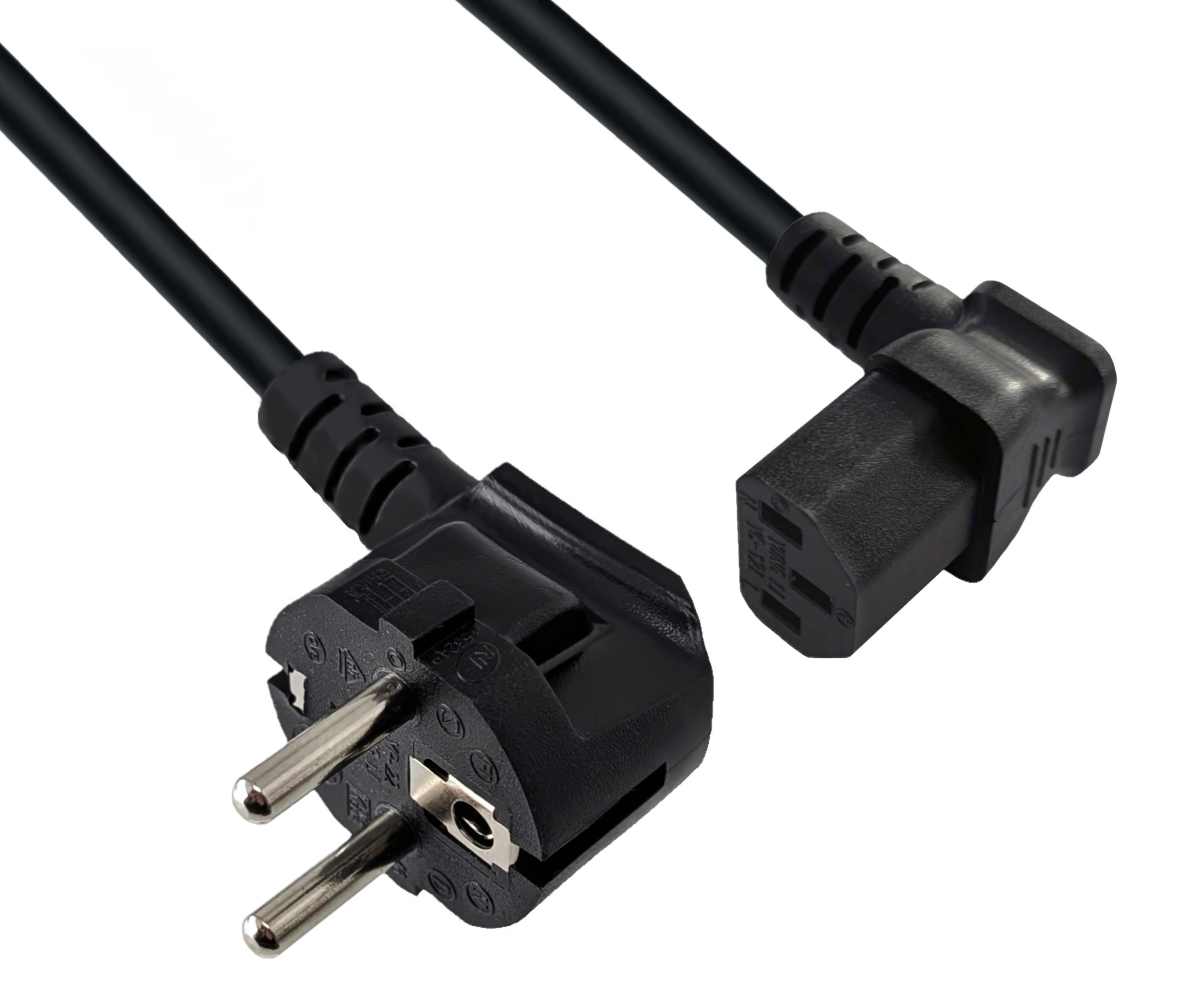 Netzkabel CEE 7/7 90° auf C13 90° unten gewinkelt – Beispielbild