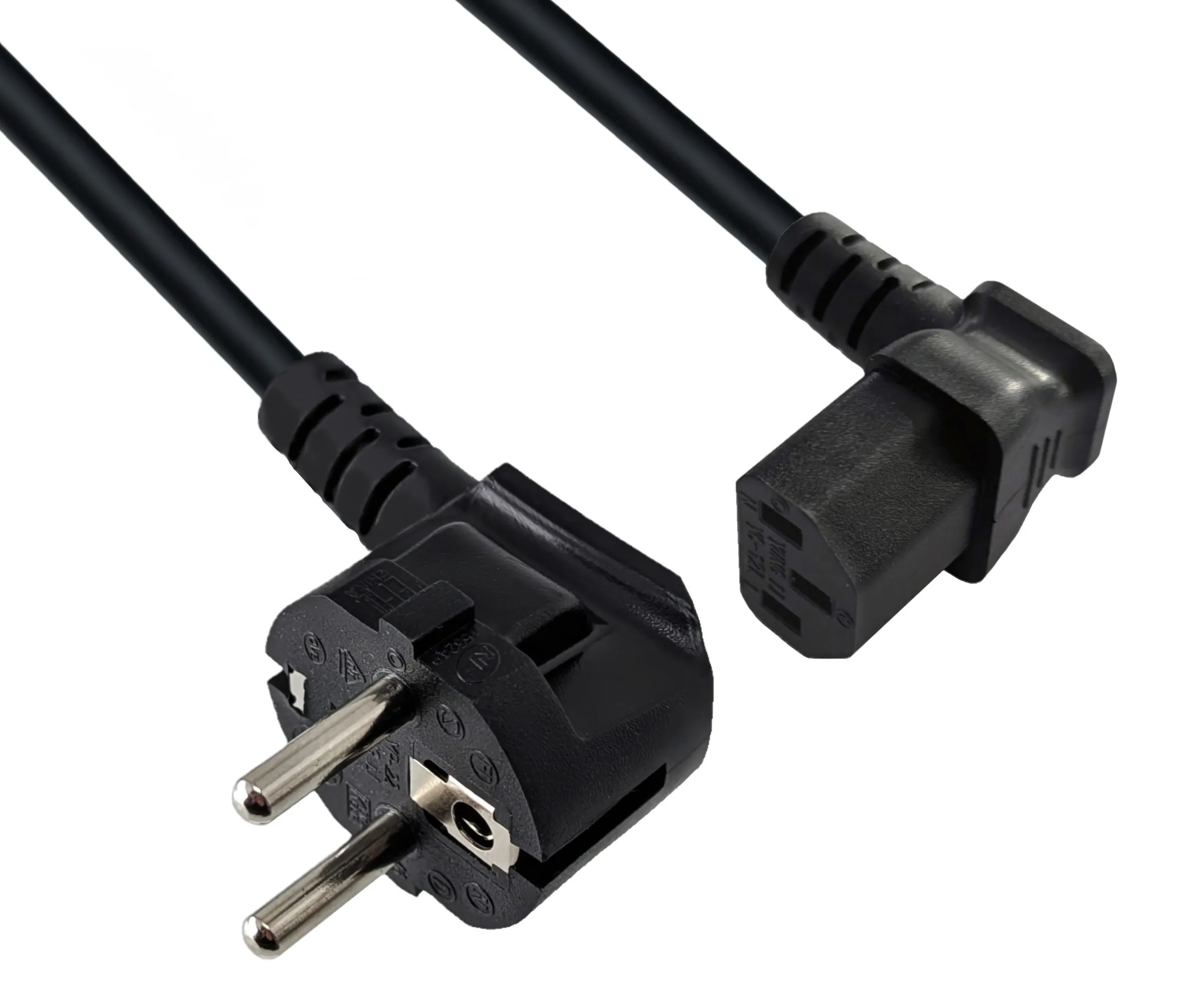 Netzkabel CEE 7/7 90° auf C13 90° unten gewinkelt – Beispielbild
