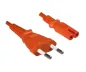 Preview: DINIC Stromkabel, Netzkabel Euro-Stecker auf C7 orange, 2-pin Euro-8, 1,80m