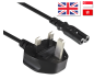 Preview: DINIC Netzkabel England UK Typ G 3A auf C7, 0,75mm², ASTA, 1.80m