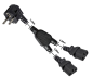 Preview: DINIC Y-Netzkabel Schuko auf 2x C13 Kaltgerätestecker, 1mm², schwarz, 2m