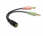Preview: DINIC Klinken Y-Adapter, 4-Pin Buchse auf 2x 3-Pin Stereo Stecker, 15cm