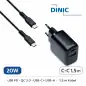 Preview: DINIC USB PD/QC 3.0 Ladeadapter inkl. C-C Kabel, schwarz 20W, 3,6V~5,9V/3A; 6~9V/2A; 9V~12V/1,5A