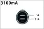 Mobile Preview: DINIC USB KFZ Ladeadapter 12-24V zu 2x USB 5V 3.1A für USB Geräte, 1x 1000mA + 1x 2100mA, CE, schwarz