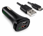 Preview: DINIC USB KFZ QC3 Ladeadapter + USB C auf A Kabel, Ausg. 1: 5V 2,4A; Ausg. 2: 5V/3A, 9V/2A, 12V/1,5A, schwarz, 1m