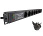Preview: DINIC 19 Zoll Steckdosenleiste Aluminium, 8-fach, Überspannungsschutz, schwarz, 1,80m Kabel