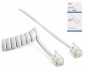 Preview: DINIC Telefonhörer-Spiralkabel, 4m, Box RJ10 4P4C Modularstecker auf Stecker, weiß, 4m
