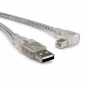 Preview: DINIC USB 2.0 Kabel A auf B St. links abgewinkelt, AWG 28/24, transparent, 2m