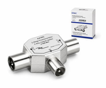DINIC Verteiler 2xKoax-Kupplung auf 1xKoax-Stecker 2 Radiogeräte auf 1 Antennendose, Metall