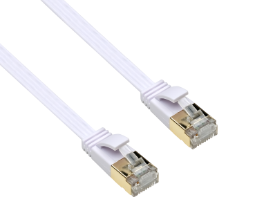 DINIC Patchkabel Cat.6, flach, PiMF/STP, PB, RJ45 St./St., OD 1,5mm x 6,1mm, weiß, 1m