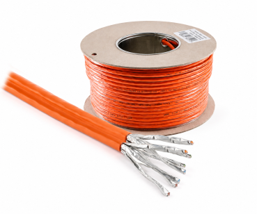 DINIC Cat.7 Duplex Verlegekabel, S/FTP, PiMF, 100m 10GB, AWG 23, 1000 MHz, orange, LSZH