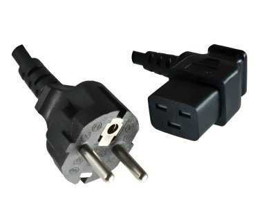 DINIC Netzkabel Schukostecker auf C19 für 16A gewinkelt, schwarz, 1.80m