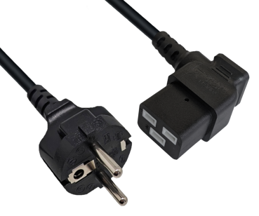 DINIC Netzkabel Schukostecker auf C19 für 16A gewinkelt, schwarz, 1.80m