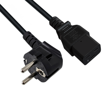 DINIC Netzkabel Schukostecker  E+F 90° auf C19 für 16A, schwarz, 1,80m