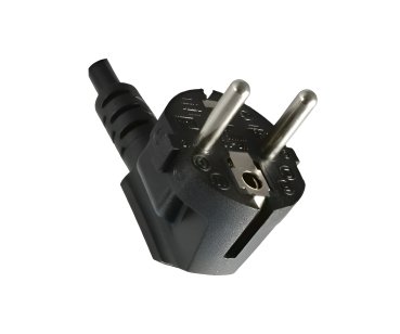 DINIC Netzkabel Schukostecker  E+F 90° auf C19 für 16A, schwarz, 1,80m