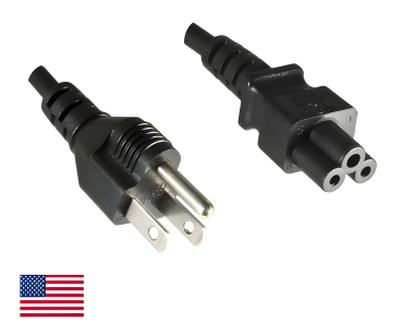 DINIC Netzkabel für Amerika USA Typ B auf C5 Micky-Stecker, UL, schwarz, 1.80m