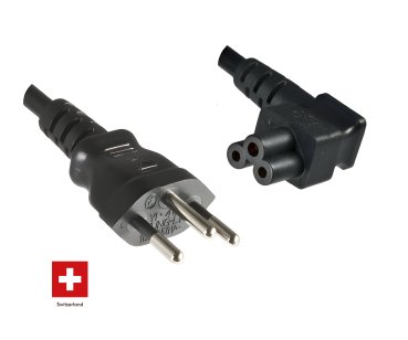 DINIC Netzkabel Schweiz Typ J auf C5 gewinkelt, schwarz 3m