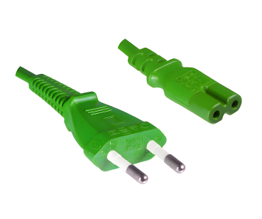 DINIC Stromkabel, Netzkabel Euro-Stecker auf C7 grün, 2-pin Euro-8, VDE, 1,80m
