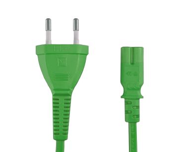 DINIC Stromkabel, Netzkabel Euro-Stecker auf C7 grün, 2-pin Euro-8, VDE, 1,80m