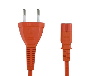 DINIC Stromkabel, Netzkabel Euro-Stecker auf C7 orange, 2-pin Euro-8, 1,80m