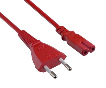 DINIC Stromkabel, Netzkabel Euro-Stecker auf C7 rot, 2-pin Euro-8, VDE, 1,80m
