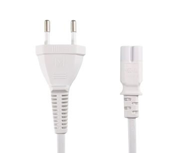 DINIC Stromkabel, Netzkabel Euro-Stecker auf C7 weiß, 2-pin Euro-8, VDE, 2m