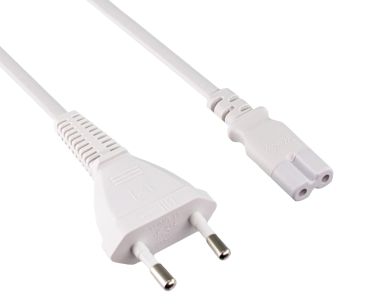 DINIC Stromkabel, Netzkabel Euro-Stecker auf C7 weiß, 2-pin Euro-8, VDE, 2m