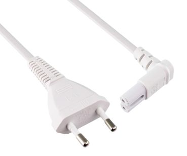 DINIC Netzkabel mit Eurostecker auf C7 90° unten, oben gewinkelt, weiß, 2m