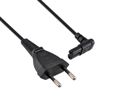 DINIC Netzkabel mit Eurostecker auf C7 90° Grad unten, oben gewinkelt, 2m