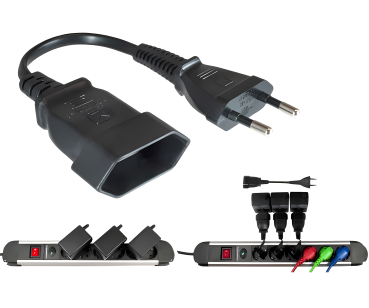 DINIC Netzkabel Euro-Verlängerung kurz, 2pol Stecker auf Buchse, 20cm