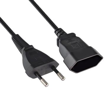 DINIC Netzkabel, Euro-Verlängerung, Eurostecker auf Eurobuchse, schwarz, 2m