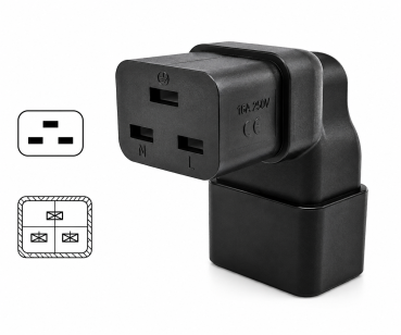 DINIC Netzadapter C19 auf C20 gewinkelt, YL-3318L-2 IEC 60320-C19/20 seitwärts gewinkelt, unten/oben