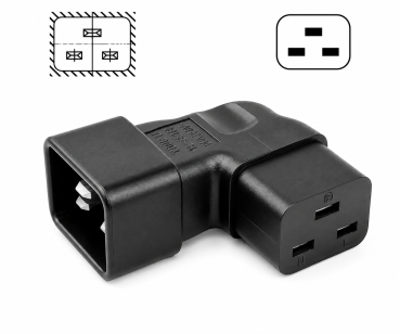 DINIC Netzadapter C19 auf C20 gewinkelt, YL-3318L-1 IEC 60320-C19/20 seitwärts gewinkelt, rechts/links