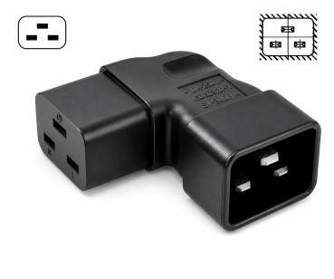 DINIC Netzadapter C19 auf C20 gewinkelt, YL-3318L IEC 60320-C19/20 seitwärts gewinkelt, links/rechts