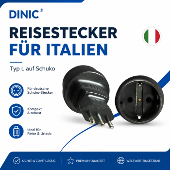 DINIC Reisestecker für Italien, 3-Pin Netzadapter, Adapter IT