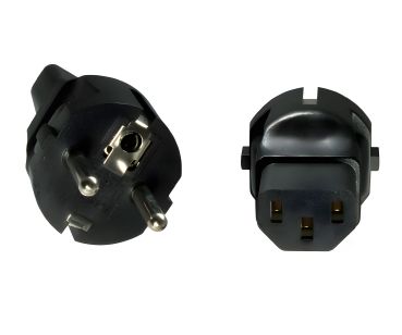 DINIC Netzadapter Schutzkontaktstecker auf C13 Kaltgeräte-Stecker, Schuko-Adapter