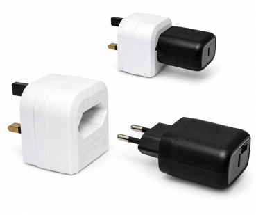 DINIC Stromadapter EU Kabel/Netzteil auf UK Typ G, 3A, 2pin Euro Buchse/GBR, weiß