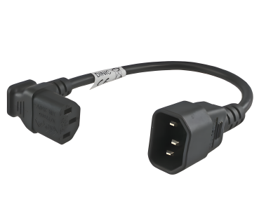 DINIC Kaltgeräte-Verlängerung C13 90° oben gewinkelt auf C14, kurz, schwarz, 30cm