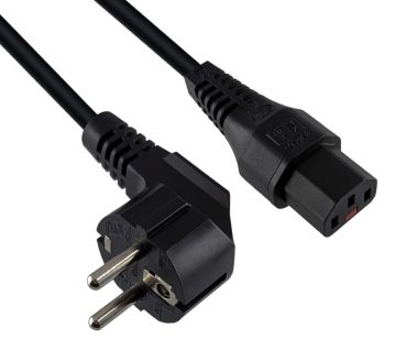 DINIC Netzkabel Schuko auf C13 mit Verriegelung, locking, 1mm², schwarz, 2m