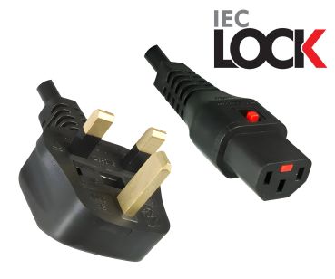 DINIC Netzkabel England UK Typ G 5A auf C13, locking, fused 5A, BSI, Verriegelung, 2m