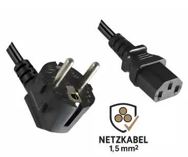 DINIC Netzkabel, extra großen Querschnitt 1,5mm², CEE 7/7 - C13, VDE-zertifiziert, 3m