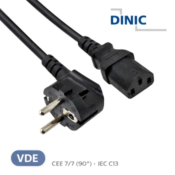 DINIC Kaltgerätekabel, Netzkabel Schutzkontaktstecker auf C13, VDE, 0,75mm², schwarz, 1m