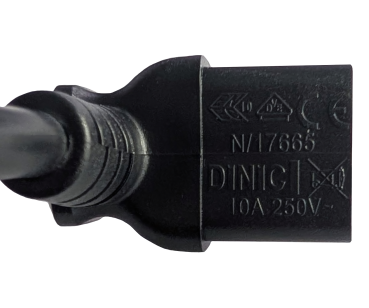 DINIC Netzkabel Schuko auf C13 90 Grad nach unten abgewinkelt, 0,75mm² VDE, schwarz, 1.80m