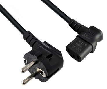 DINIC Netzkabel auf C13 90 Grad nach links abgewinkelt, 0,75mm², VDE, schwarz, 1.80m