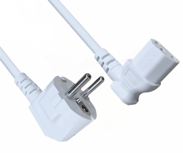 DINIC Netzkabel CEE 7/7 auf C13 gewinkelt, 0,75mm², CEE 7/7 90°/IEC 60320-C13 90° links, VDE, weiß, Länge 1,80m