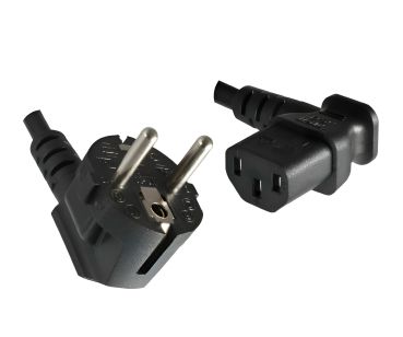 DINIC Netzkabel auf C13 90 Grad nach links abgewinkelt, 0,75mm², VDE, schwarz, 1.80m