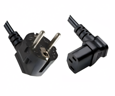 DINIC Netzkabel Schuko auf C13 90 Grad nach oben abgewinkelt, 0,75mm² VDE, schwarz, 1.80m