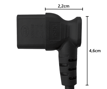 DINIC Netzkabel China Typ I 3pin auf C13 90°gewinkelt, 0,75mm², CCC, schwarz, 1,80m