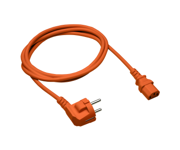 DINIC Netzkabel Europa CEE 7/7 90° auf C13, 0,75 mm², VDE, orange, Länge 1,80m